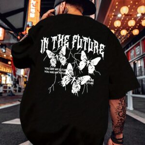 Butterfly Print, Men's Graphic Design Round Neck Activity T-shirt, Summer Casual Comfortable T-shirt, Men's Top, Daily Gym Exercise Running